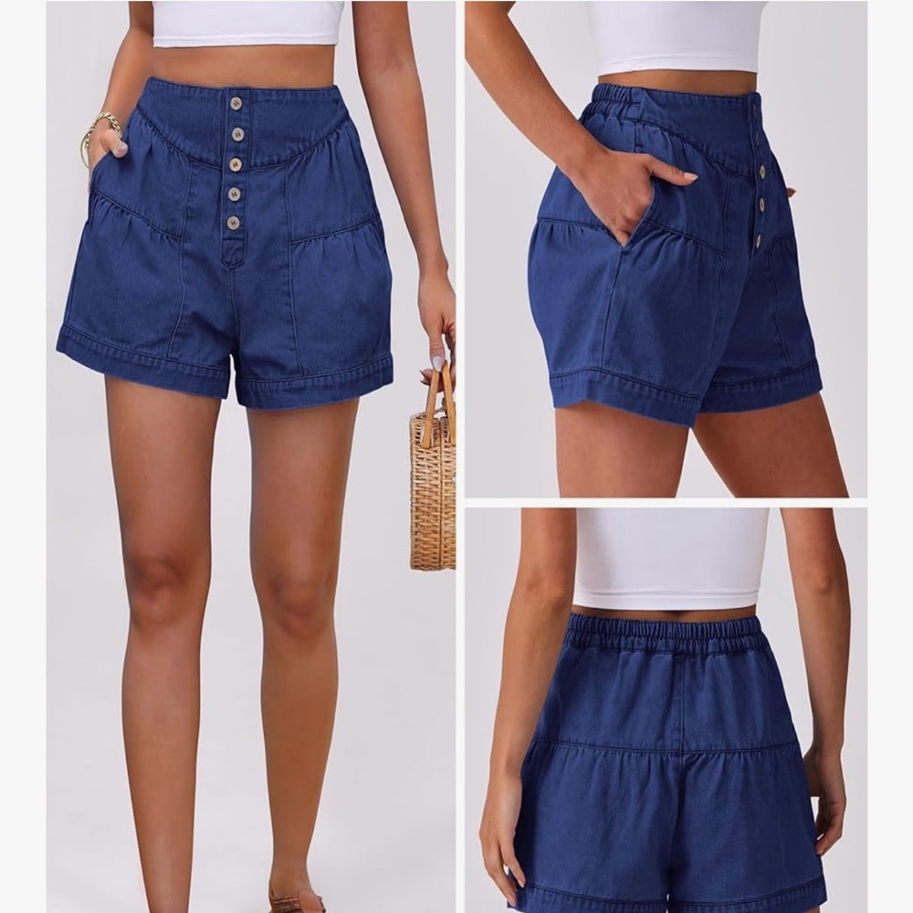Women's Blue Denim Shorts - Picture 4 of 4